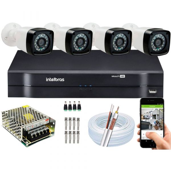 Kit Câmeras de Segurança Intelbras Com 4 Câmeras Infravermelho e DVR 4 Canais